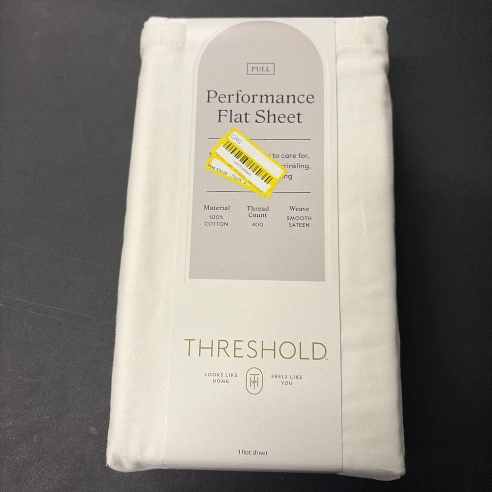Threshold FULL Performance Flat Sheet Silky Soft Sateen SOUR CREAM 400 TC 20559